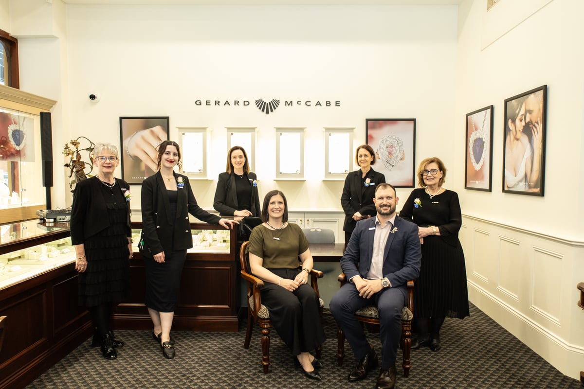 (From left to right) Gerard McCabe Sales Consultants Margaret, Martha, Isabelle, Marcelle and Tina. (In front): Gerard McCabe Co-Managing Directors Jessica McCabe-Moran and Justin McCabe. 